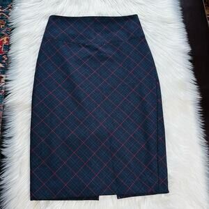 Express Navy and Red Plaid Pencil Skirt
